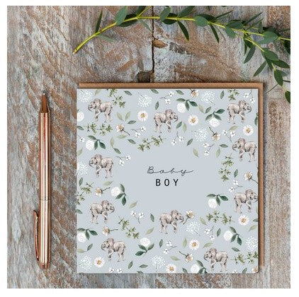 New Baby Card - Baby Boy Elephant